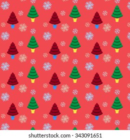 Seamless pattern with Christmas tree and snowflake for winter holidays design