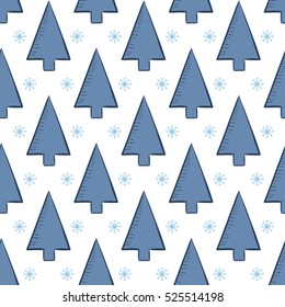 Seamless pattern with Christmas tree and snowflake