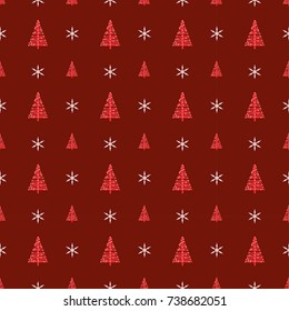 Seamless pattern with Christmas tree and snowflake vector