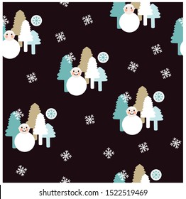 Seamless pattern of Christmas tree and snowflakes. Vector illustration. Greeting card. Wrapping paper, textiles or ceramic, etc.