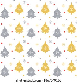 Seamless pattern with Christmas tree and snowflakes