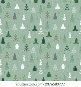 Seamless pattern with christmas tree and snowflakes. 