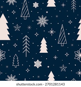 nahtloses Muster mit Weihnachtsbaum und Schneeflocken