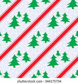 Seamless pattern  with Christmas tree and spirals. Christmas background. Vector EPS10