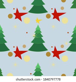 Seamless pattern with christmas tree and stars christmas and new year design vector illustration