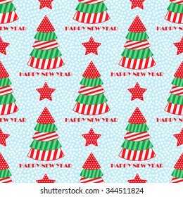 Seamless pattern with Christmas tree and stars. Christmas background. Vector EPS10