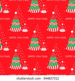 Seamless pattern with Christmas tree and stars. Christmas background. Vector EPS10