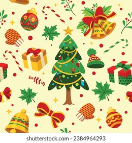 Seamless Pattern with Christmas Tree and Symbol