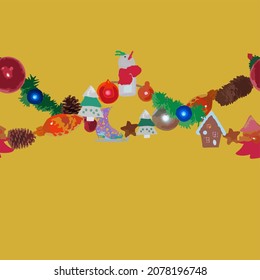Patrón sin problemas con juguetes de árboles de navidad y elementos de Año Nuevo