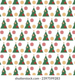 Seamless pattern with Christmas tree and toys. Pattern in the swatches panel. Vector.