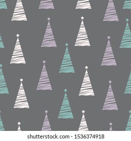 Seamless pattern Christmas tree. Vector illustration. Hand drawing style. Print for wrapping paper, clothes, cards and other things.