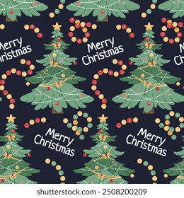 Seamless pattern with Christmas tree. Vector holiday texture in flat style. Merry Christmas and Happy New Year. Suitable for wallpaper, wrapping paper, fabric, etc.