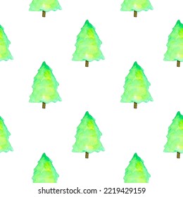 Seamless pattern with Christmas tree watercolor. For printing wrapping paper, wallpaper, packaging, fabric. Hand Drawn vector illustration.
