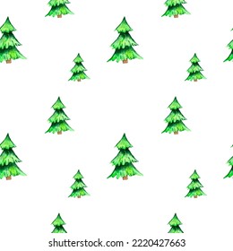 Seamless pattern with Christmas tree watercolor. For printing wrapping paper, wallpaper, packaging, fabric. Hand Drawn vector illustration.