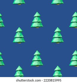 Patrón sin foco con acuarela de árbol de Navidad. Para imprimir papel envolvente, papel pintado, embalaje, tela. Ilustración vectorial dibujada a mano.