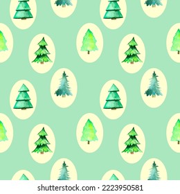 Patrón sin foco con acuarela de árbol de Navidad. Para imprimir papel envolvente, papel pintado, embalaje, tela. Ilustración vectorial dibujada a mano.