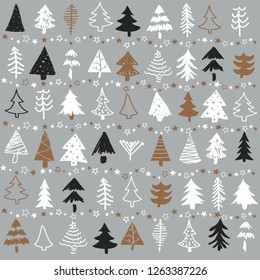 Seamless pattern with Christmas tree. Winter forest.