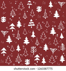 Seamless pattern with Christmas tree. Winter forest.