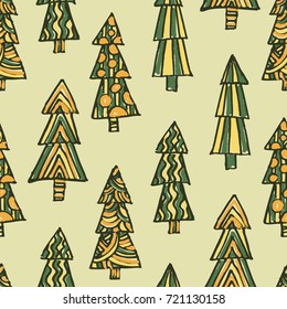 Seamless pattern christmas tree xmas background hand drawn wallpaper