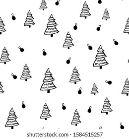 seamless pattern with christmas trees and christmas balls on white background