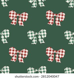 seamless pattern with christmas trees bow and ribbon