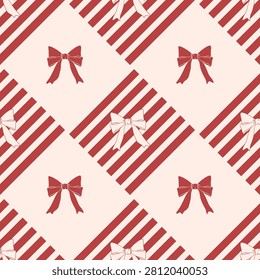 seamless pattern with christmas trees bow and ribbon