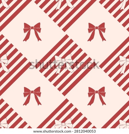 seamless pattern with christmas trees bow and ribbon