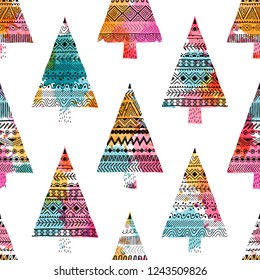 Seamless pattern of Christmas trees. Can be used on packaging paper, fabric, background for different images, etc. Freehand drawing