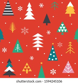 Seamless pattern with Christmas trees in colorful on white background.