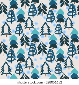 Seamless pattern with Christmas trees. Creative textures for winter holidays.Can be used for wallpaper, pattern fills, web page background, wrapping. Vector illustration, eps10