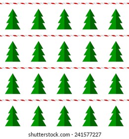 Seamless pattern with christmas trees and decorative twine, vector