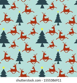 Seamless pattern with Christmas trees and deers. vector eps 10.