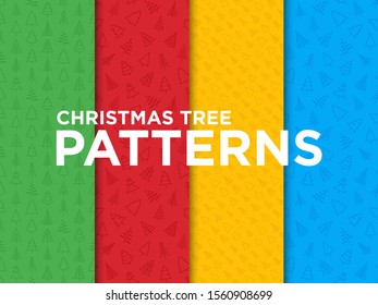 Seamless pattern with Christmas trees in different shapes. Minimalistic simple thin line icons. Vector illustration for greeting card, Christmas and New Year decoration.