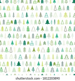Seamless pattern. Christmas trees are diverse in a Scandinavian minimalistic style. Christmas packaging vector on white background.