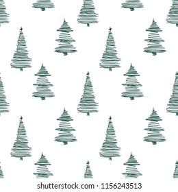 Seamless pattern of christmas trees doodles
