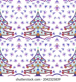 Seamless pattern with Christmas trees. Drawing with dots. Vector illustration.