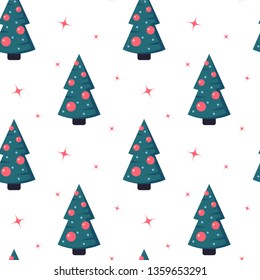 Seamless pattern with Christmas trees in flat style. Vector illustration on white background