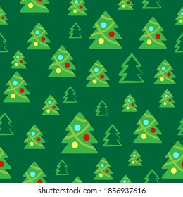 Seamless pattern with Christmas trees. Flat design.  Holiday New Year vector illustration. Design element for banner, wallpaper, wrapping paper or fabric.