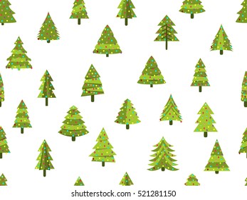 Seamless pattern with Christmas trees in a flat style. Decorated Christmas tree. Vector illustration.