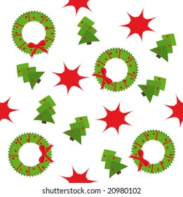 Seamless pattern with christmas trees and garlands. Vector illustration.