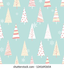 seamless pattern with christmas trees. Hand drawn vector illustration. 