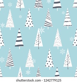 seamless pattern with christmas trees. Hand drawn vector illustration. 