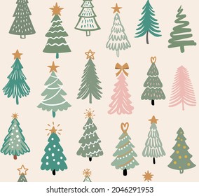 Seamless pattern with Christmas trees. Hand drawing winter fir tree. New year symbol