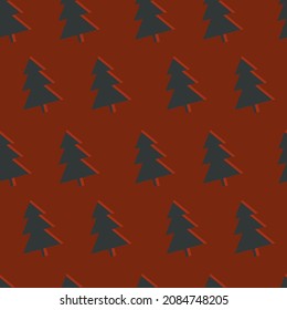 Seamless pattern with Christmas trees. Hand drawn vector illustration. Flat color design.