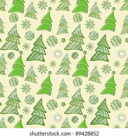 Seamless pattern of christmas trees, hand-shaped sketch