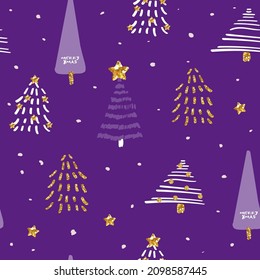 Seamless pattern with Christmas trees. Holiday winter forest. Vector hand drawn illustration.