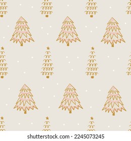 Seamless pattern with Christmas trees. Holiday modern boho background. Vector illustration