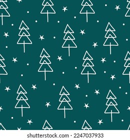 Seamless pattern with Christmas trees. Holiday modern boho background. Vector illustration