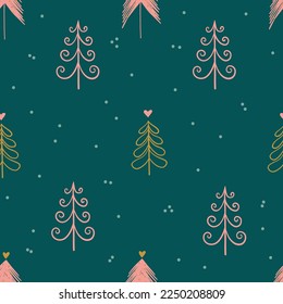 Seamless pattern with Christmas trees. Holiday modern boho background. Vector illustration