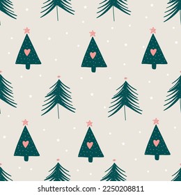 Seamless pattern with Christmas trees. Holiday modern boho background. Vector illustration